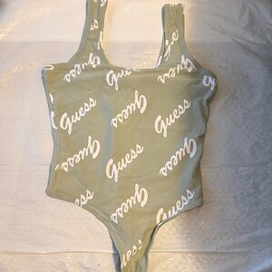 GUESS womens Sage Green One-Piece with White Logo Print